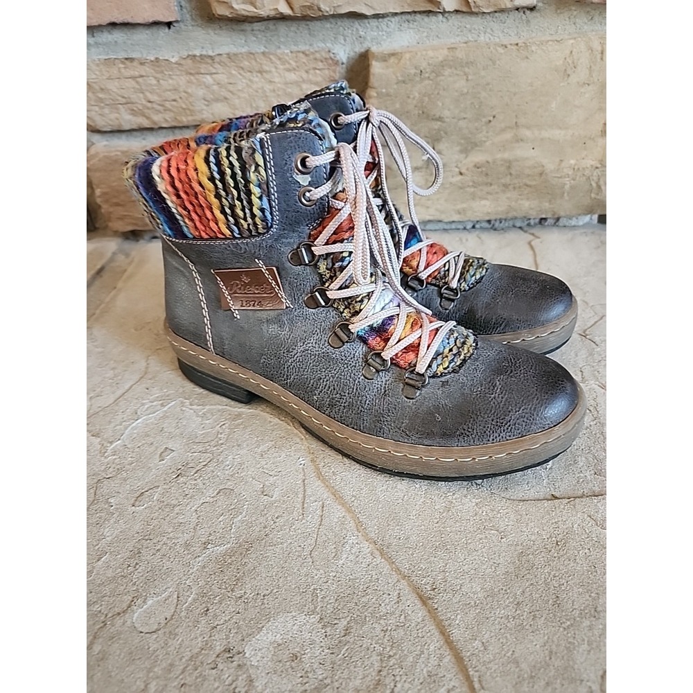 Rieker Felicitas Boots Womens Size 39 Gray Leather Lace Up Round Toe